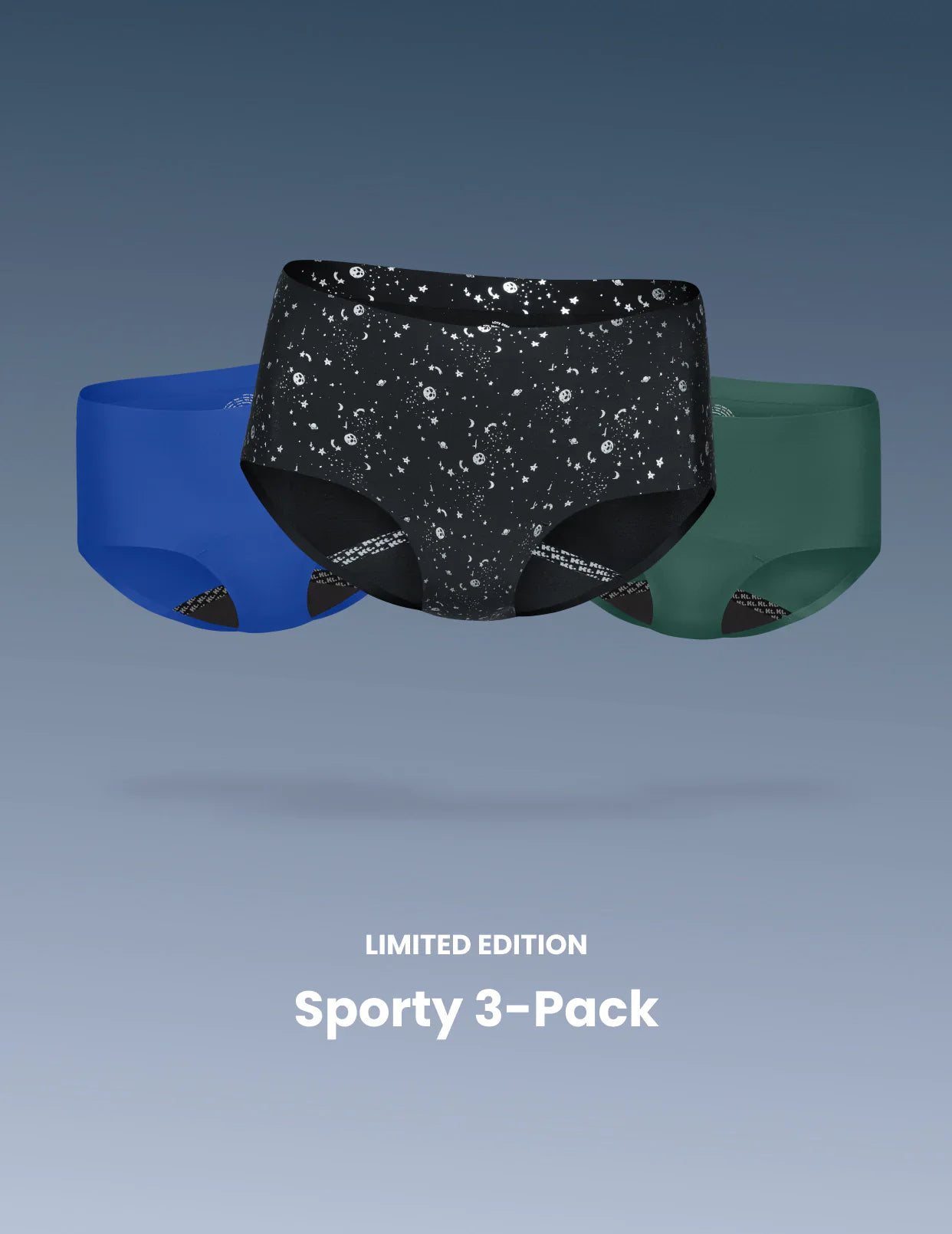 Teen Leakproof UltraThin No-Show Boyshort 3-Pack - Kit | Blueberry/Holly/Galaxy