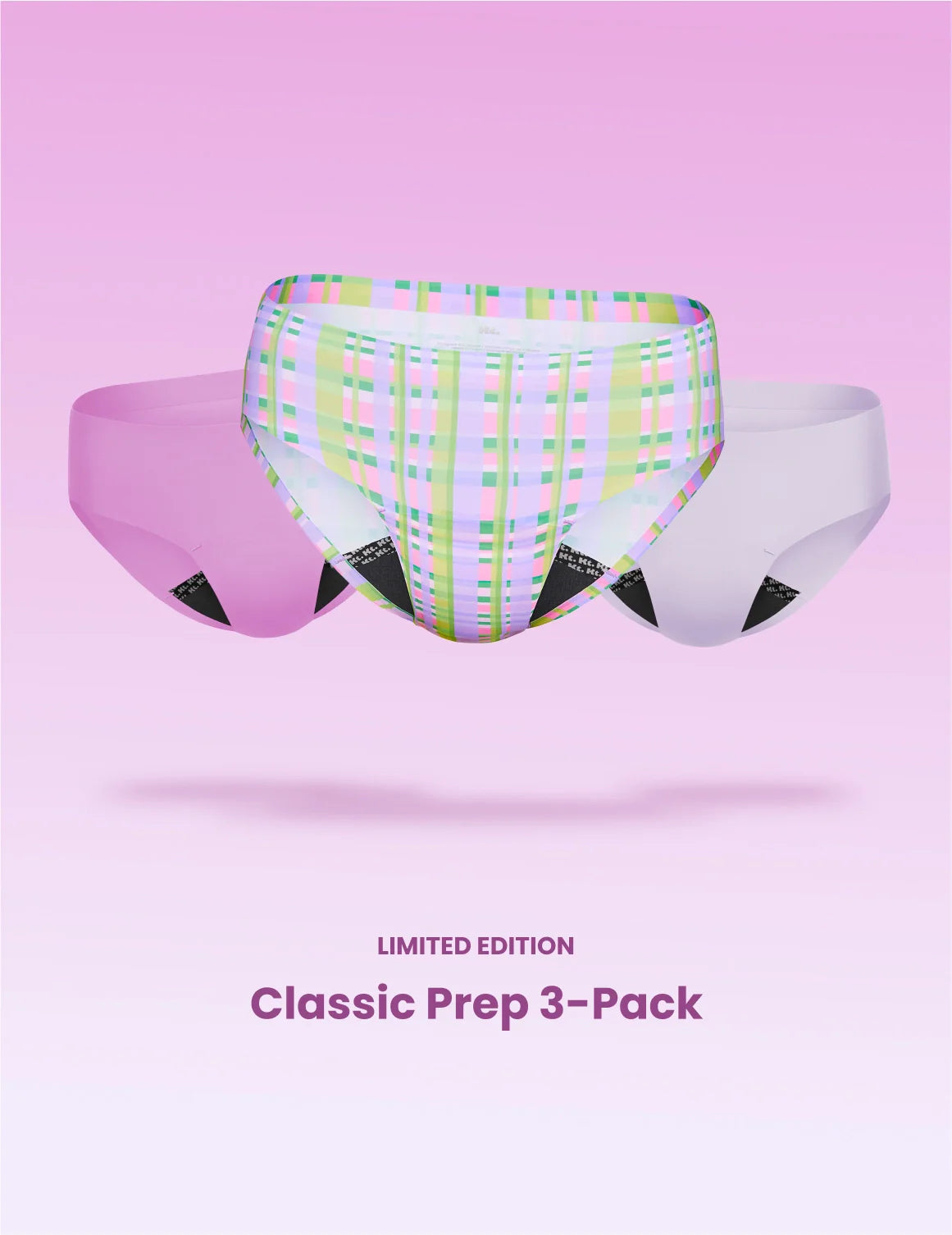 Teen Leakproof UltraThin No-Show Bikini 3-Pack - Kit | Picnic Plaid/Cosmo/Ultra Violet