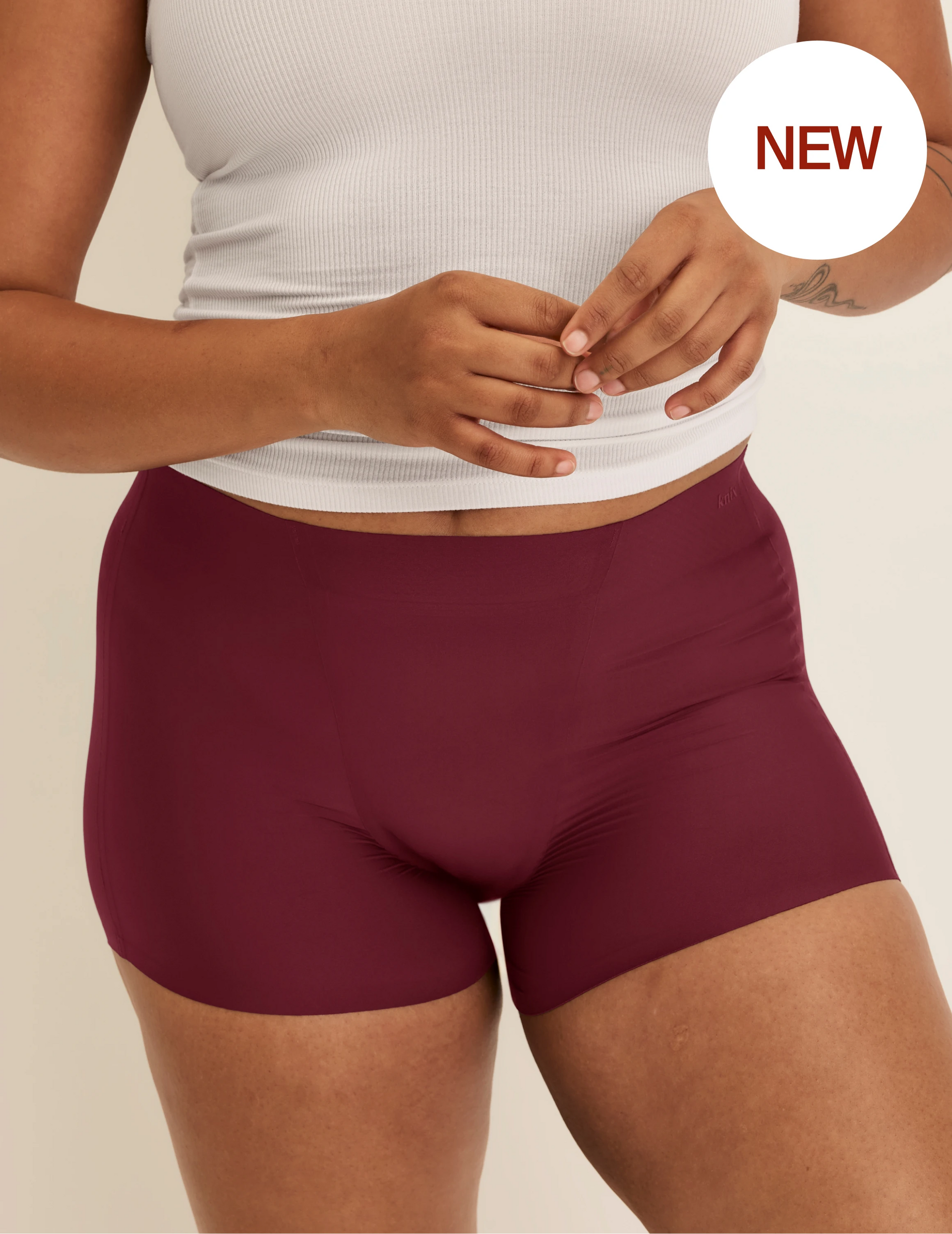 Front view of model wearing the SuperPlus Leakproof® Dream Short highlighting the coverage and smooth fit