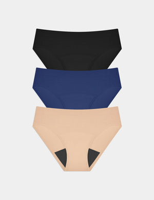 Teen Super Leakproof® No-Show Bikini 3-pack shown front-facing against a light gray background