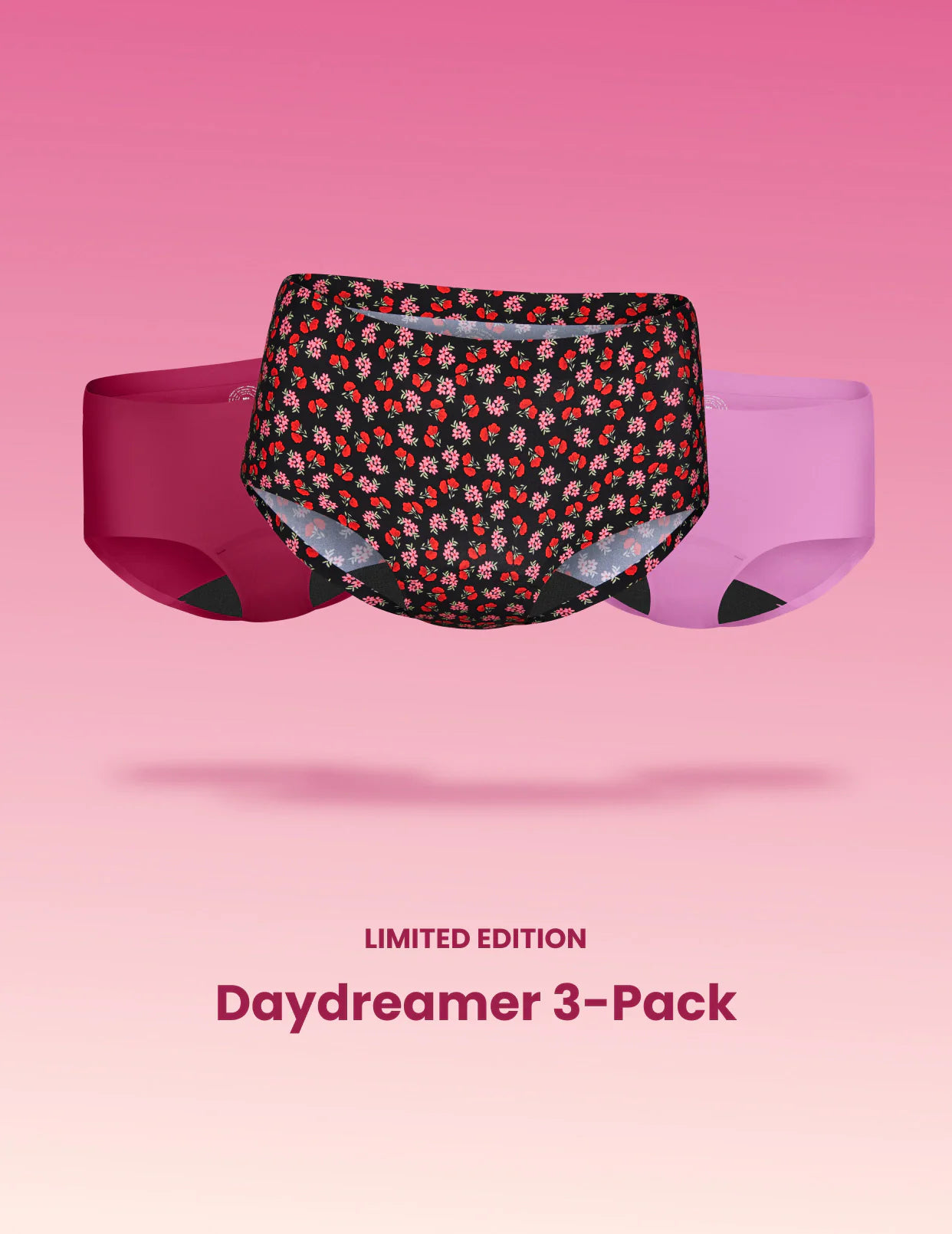 Teen Light Leakproof No-Show Boyshort 3-Pack  | Ruby/Sugar Plum/Posy