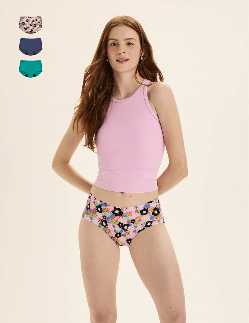 Teen Light Leakproof No-Show Boyshort 3-Pack  | Electric Orchid/Teal Appeal/Lagoon