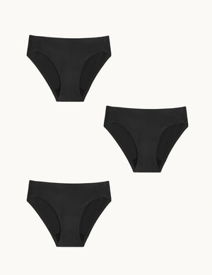 Teen Light Leakproof No-Show Bikini 3-pack shown front-facing against a light gray background