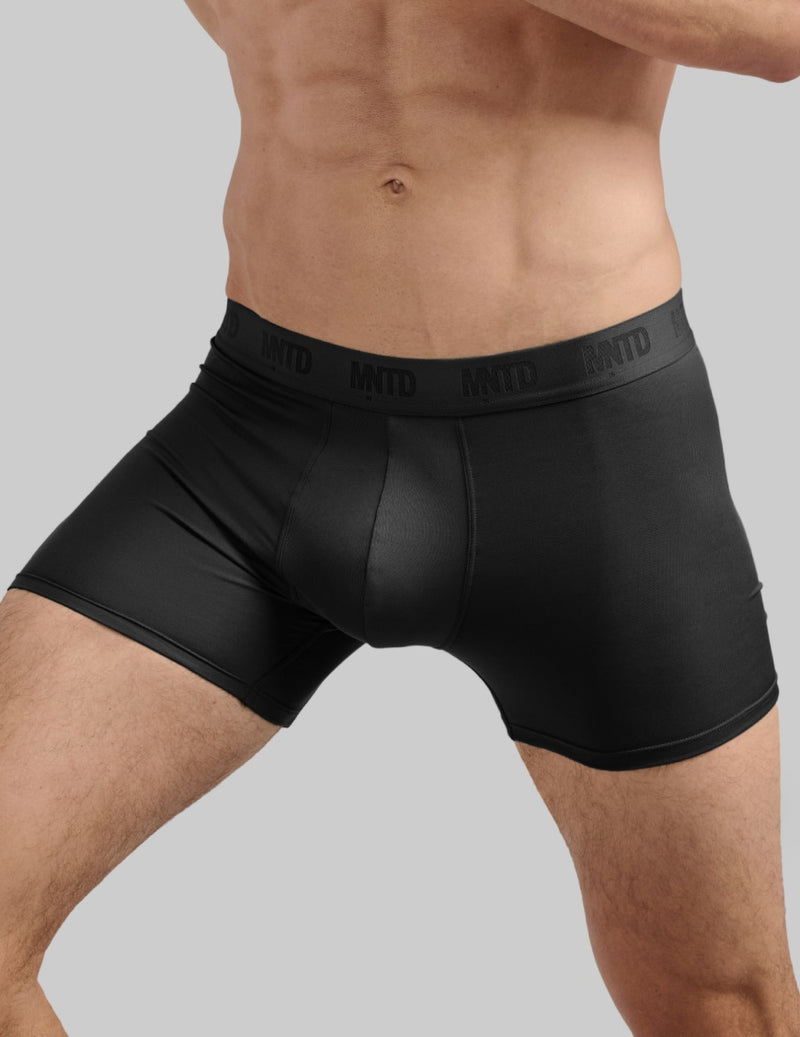 Front view of model wearing the Men's ActivTemp™ Boxer Brief 5" highlighting the coverage and fit