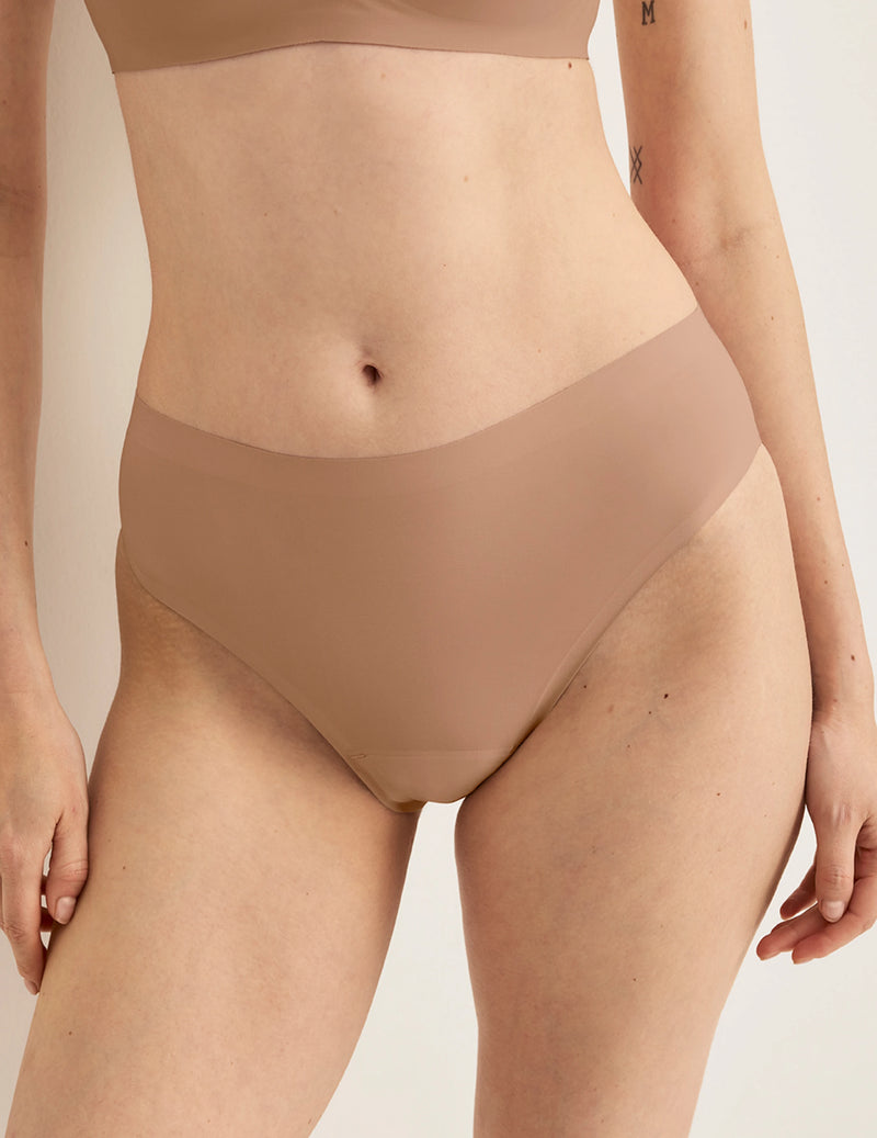 Front view of model wearing the Light Leakproof No-Show French Cut highlighting the coverage and smooth fit