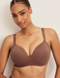 Front view of model wearing the WingWoman Contour Bra, highlighting the neckline, strap design, and  silhouette